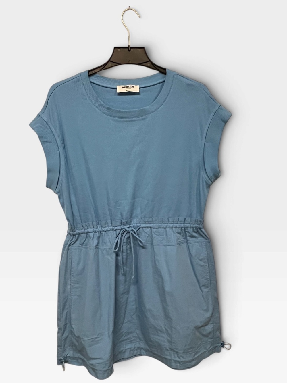 Double Zero | Blue Cap Sleeve Drawstring Waist T-shirt Mini Dress L